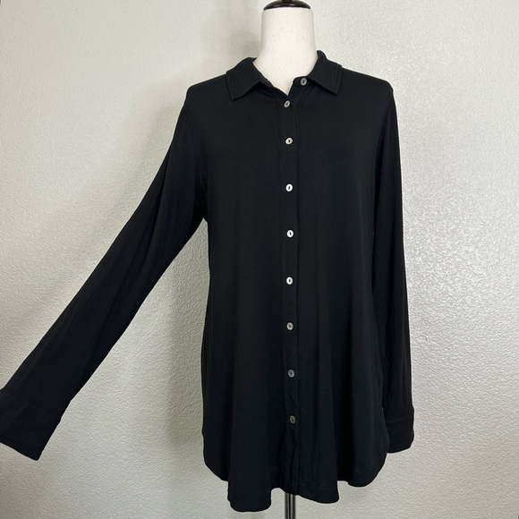 Soft Surroundings Black Criss-Cross Back Button Down Tunic Shirt, Sz Medium - Picture 2 of 13